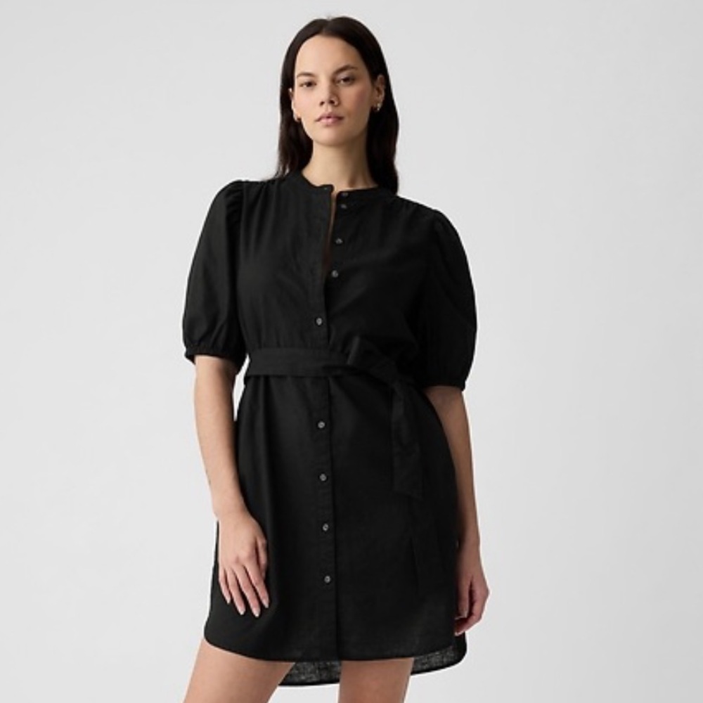 NWT Gap linen-cotton puff sleeve mini shirtdress